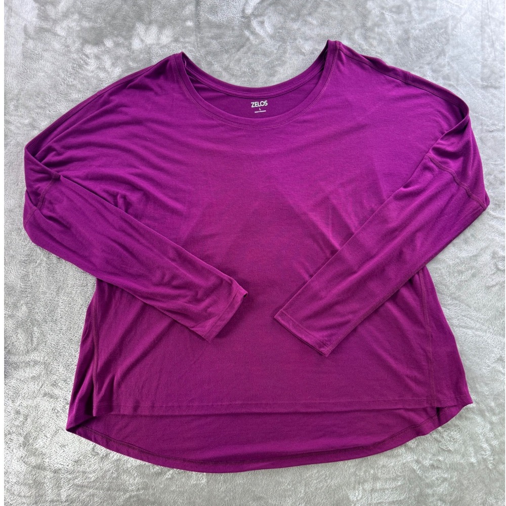 Zelos Long Sleeve Top Womens L Purple Rayon Blend Minimalist Athleisure Casual‎